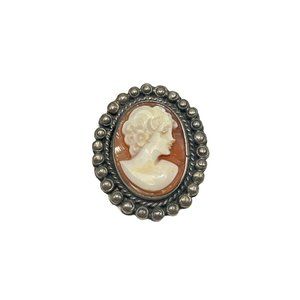 Sterling Silver Cameo Pendant Genuine Carved Genuine Shell with Sterling Setting